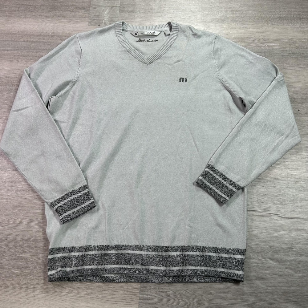Travis Mathew Sweater Mens Medium Gray V Neck Pullover Golf Knit‎ Lightweight